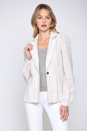 PUFF SLEEVE LINEN BLEND PEPLUM ...